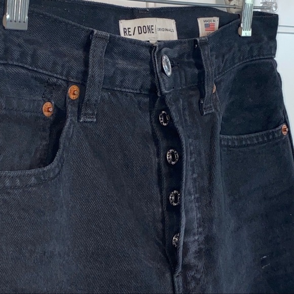 RE/DONE 70s Stove Pipe Black Straight 
Raw-Hem High-Rise Distressed Jeans 24 - Picture 10 of 14